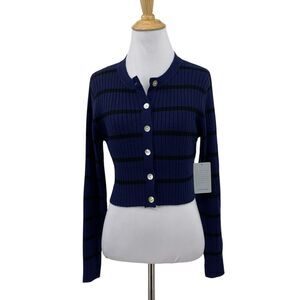 Stitchdrop Cardigan Women S Small Navy Black Crop Knit Striped Sweater Nordstrom